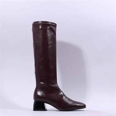 Miss Elastic Block Heel Knee High - Maroon